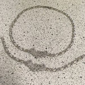 I love you necklace and bracelet set all silver